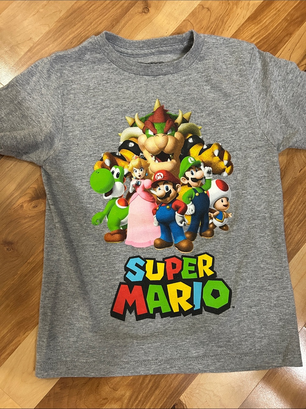Super Mario Character Graphic Tee - Gray with Multicolor Print Kids XS